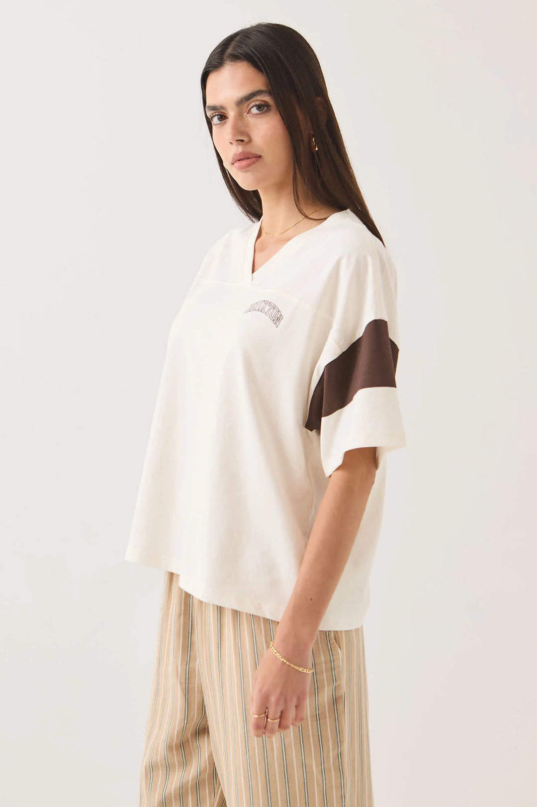 Brixton Women's Boxy Cropped Football T-Shirt - Off White - Sun Diego Boardshop