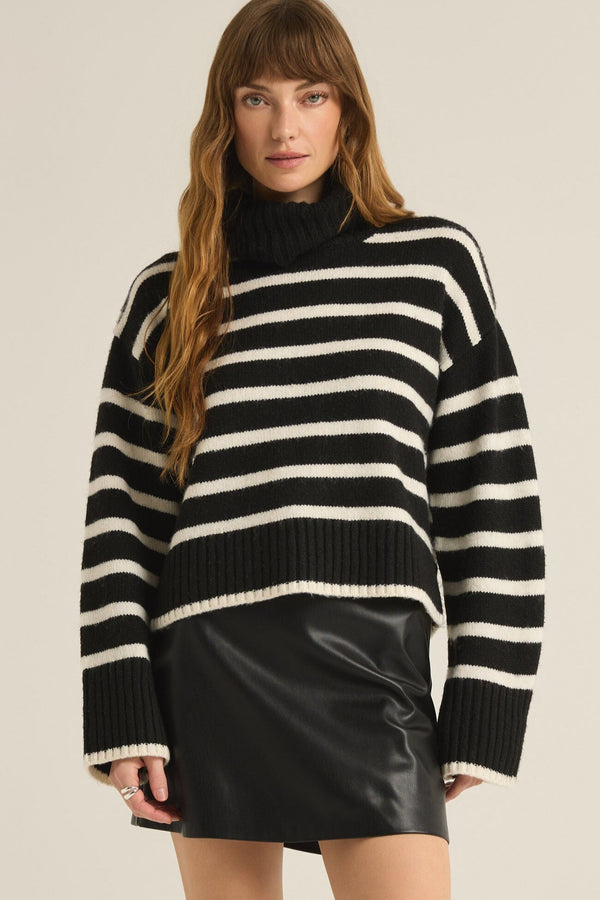 Z-Supply Josephine Stripe Turtleneck Sweater - BLACK - Sun Diego Boardshop