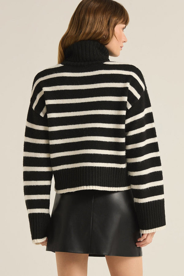 Z-Supply Josephine Stripe Turtleneck Sweater - BLACK - Sun Diego Boardshop