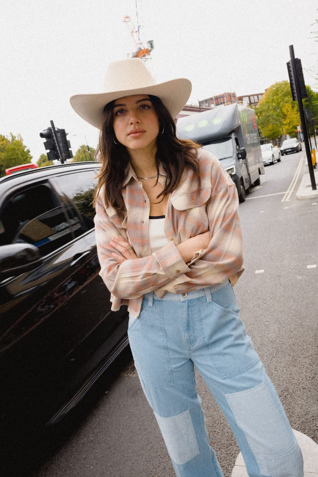Brixton Women's Bowery Crop Overshirt - Soft Tan Window Plaid - Sun Diego Boardshop