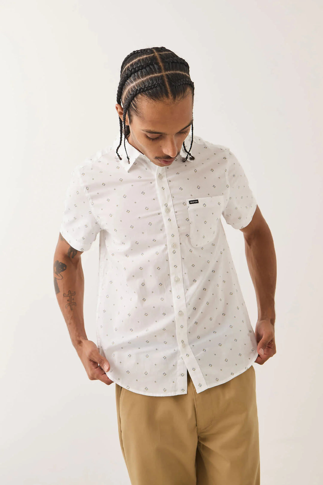 Brixton Men's Charter Print Shirt - White/Geo - Sun Diego Boardshop
