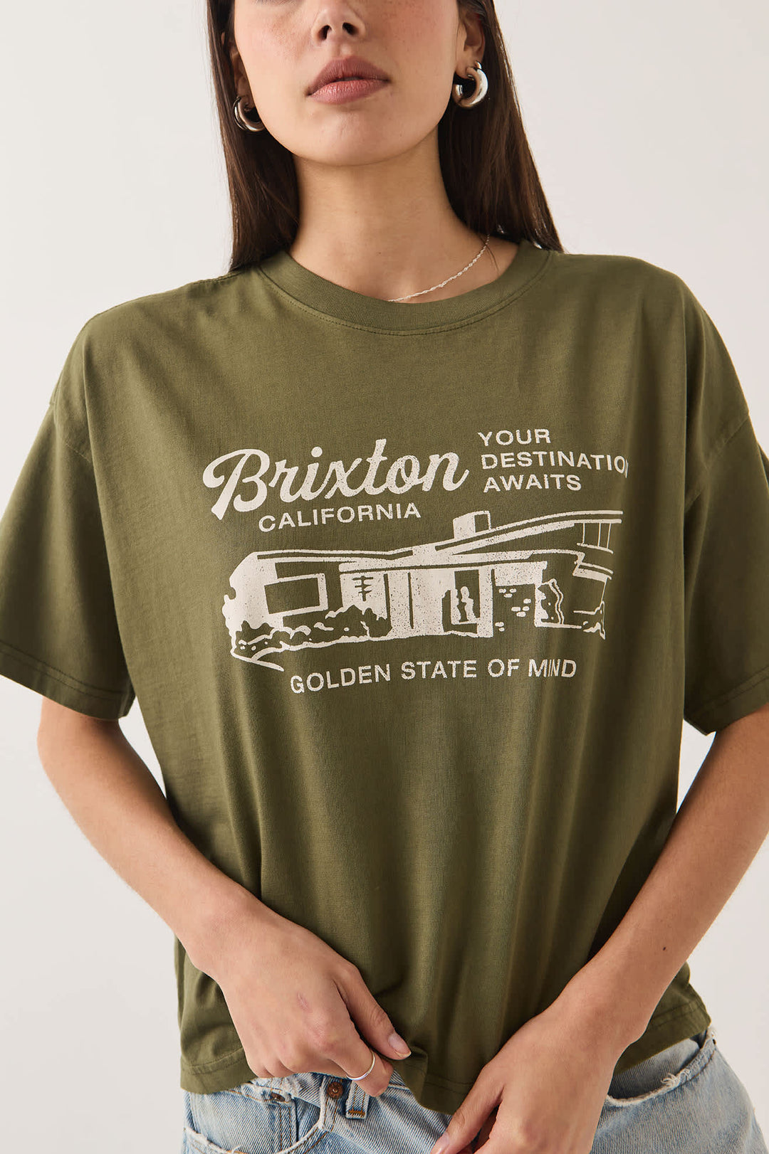 Brixton Women's Your Destination Awaits Boxy Crop Top - Dark Olive - Sun Diego Boardshop