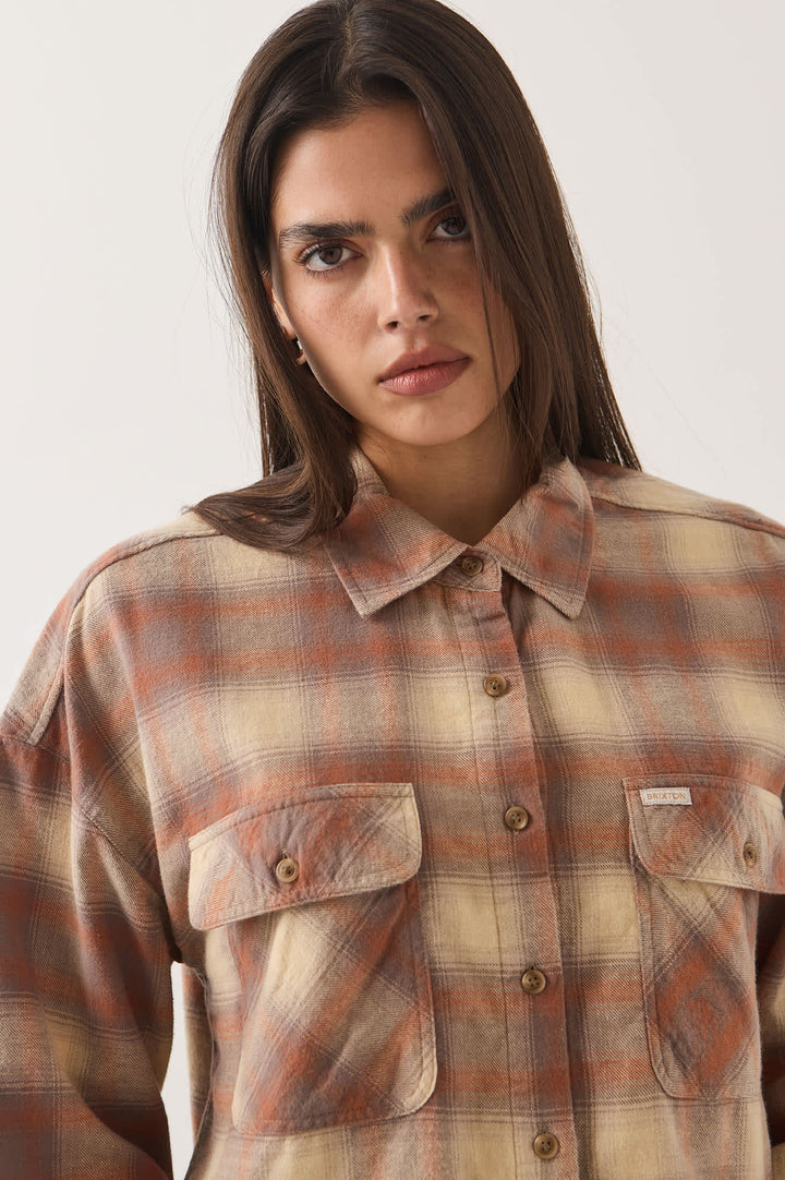 Brixton Women's Bowery Crop Overshirt - Soft Tan Window Plaid - Sun Diego Boardshop
