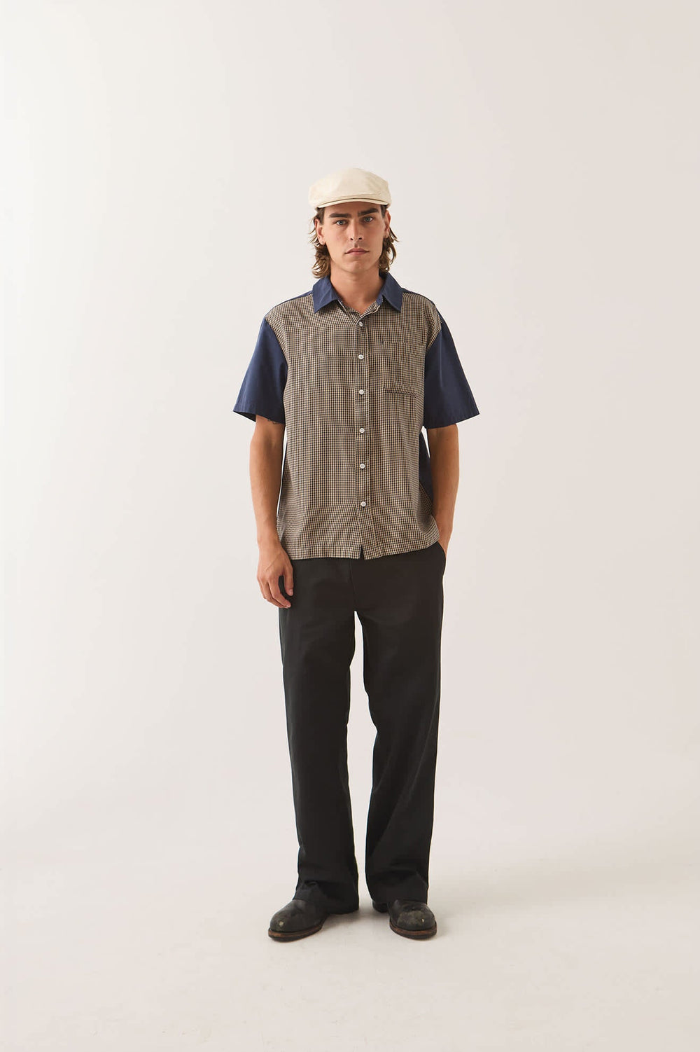 Brixton Men's Cru Shirt - Classic Navy Color Blocked - Sun Diego Boardshop