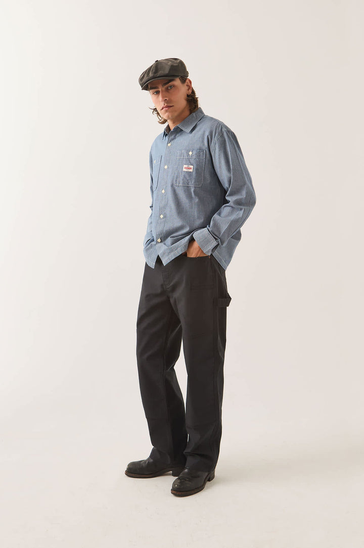Brixton Men's Trademark Long Sleeve Shirt - Blue Chambray Micro Stripe - Sun Diego Boardshop