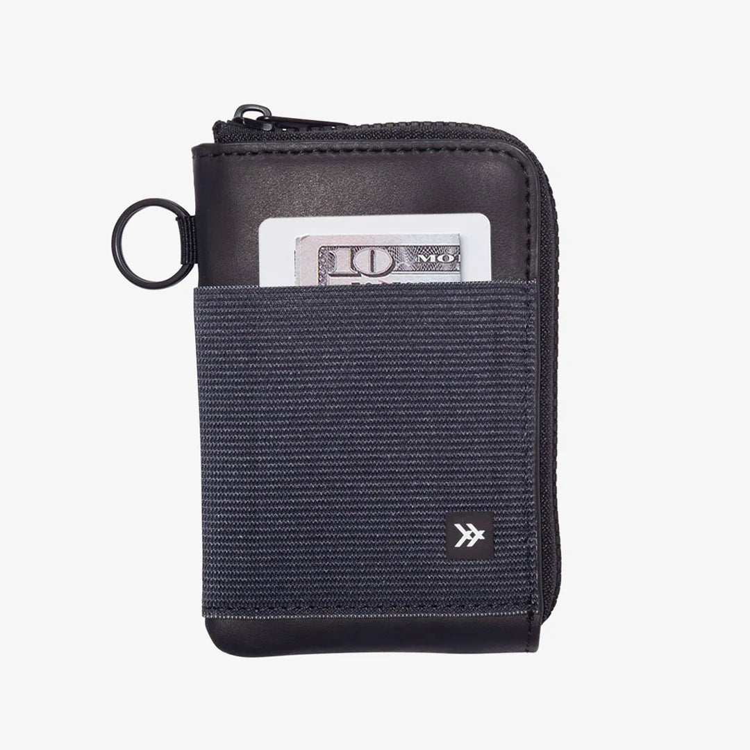 Thread Leather Zip Wallet - Black