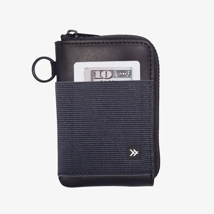 Thread Leather Zip Wallet - Black