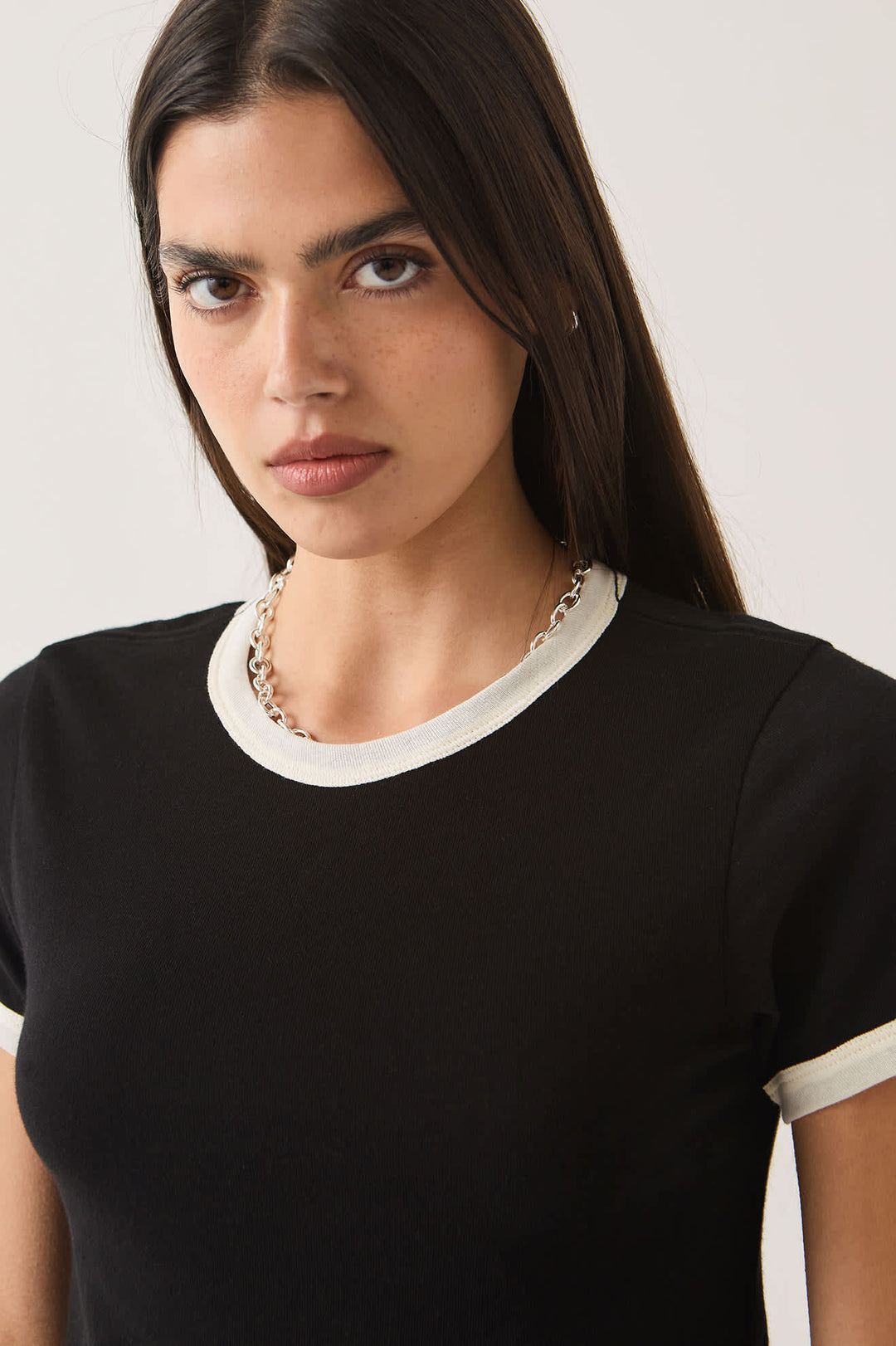 Brixton Women's Carefree Organic Garment Dye Ringer T-Shirt - Black/Off White - Sun Diego Boardshop