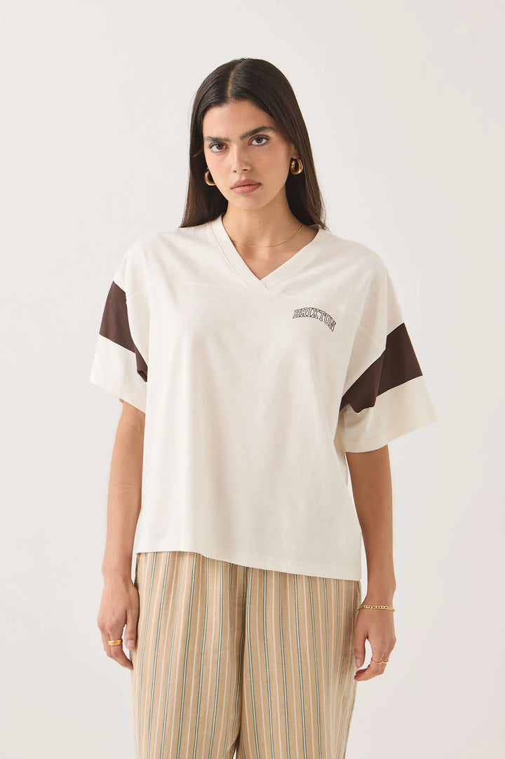 Brixton Women's Boxy Cropped Football T-Shirt - Off White - Sun Diego Boardshop