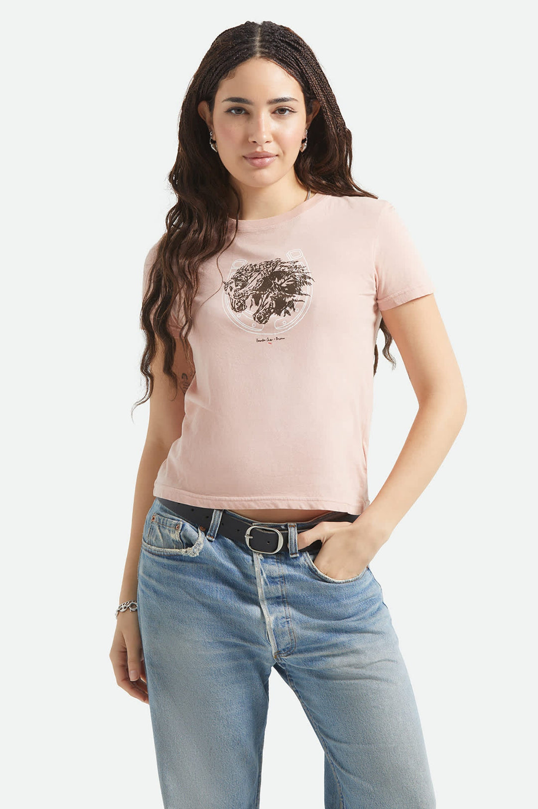 Brixton Women's Pony Club Slim Crew T-Shirt - Silver Pink - Sun Diego Boardshop