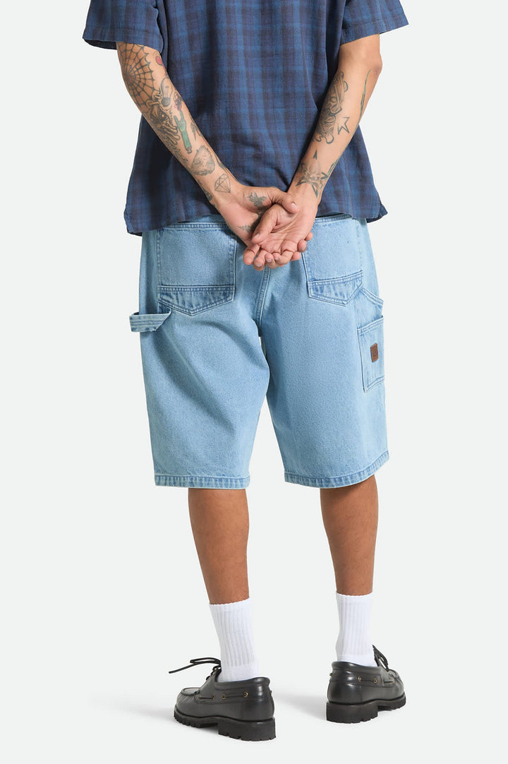 Brixton Men's Builders Carpenter Baggy Short - Washed Blue Denim - Sun Diego Boardshop