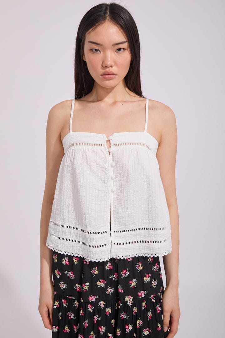 Rhythm Macy Scallop Top - White