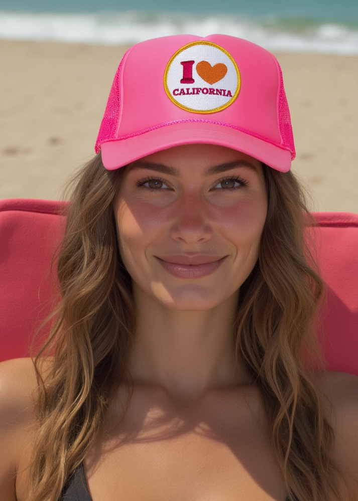 That Friday Feeling I Love California Trucker Hat - Pink - Sun Diego Boardshop