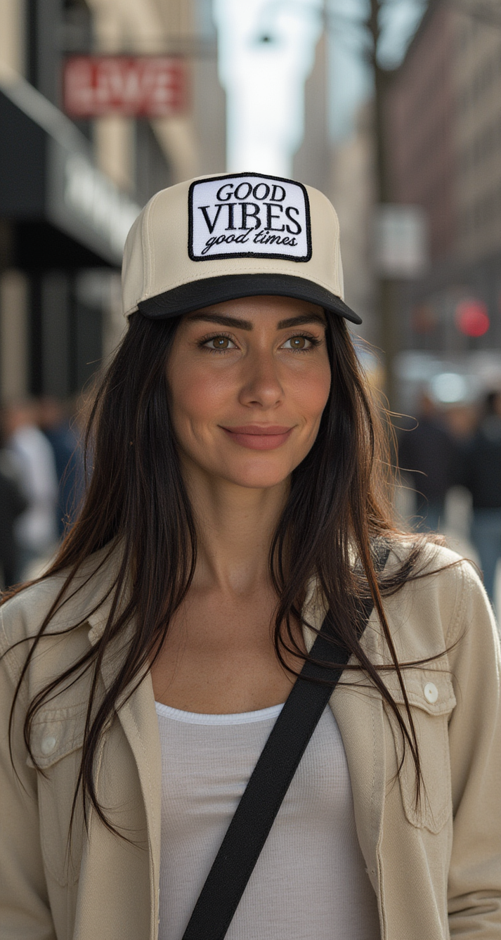 Friday Feeling Good Vibes Good Times Trucker Hat - Grey