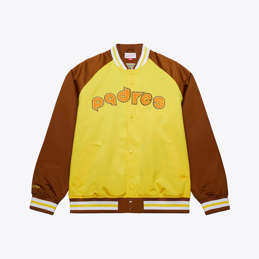 Mitchell & Ness Men's Gold San Diego Padres Vintage Logo Double Clutch Lightweight Satin Raglan Full-Snap Jacket - BROWN - Sun Diego Boardshop