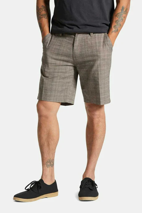 Brixton CHOICE CHINO SHORT 9" - BROWN/CREAM HOUNDSTOOTH - Sun Diego Boardshop