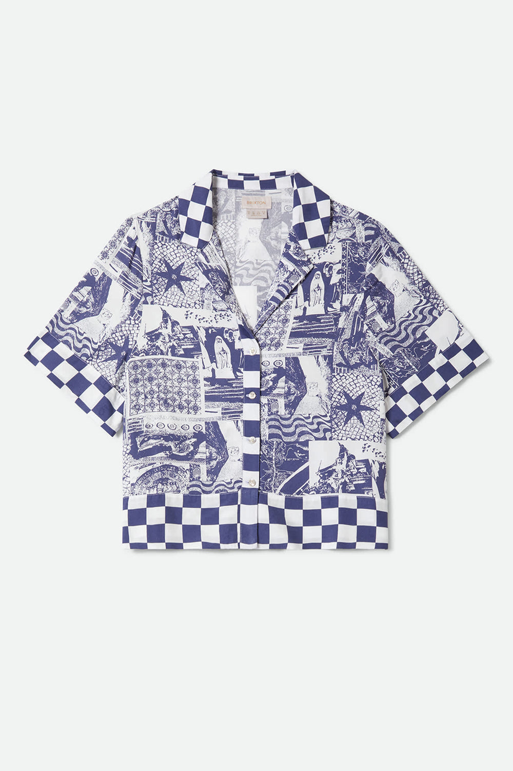 Brixton Women's The Omar Button Down Short Sleeve Shirt - Navy/White Collage - Sun Diego Boardshop