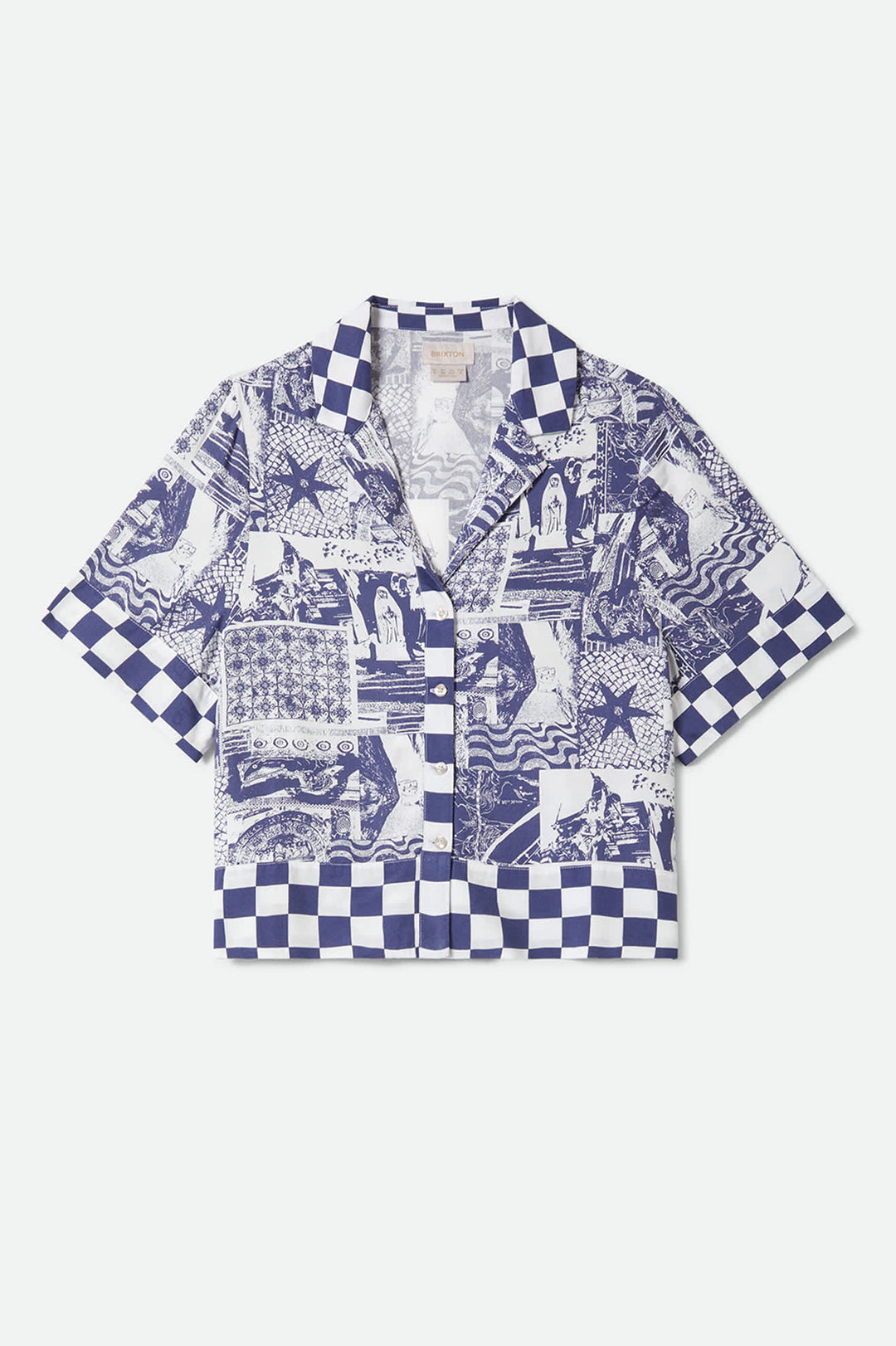 Brixton Women's The Omar Button Down Short Sleeve Shirt - Navy/White Collage - Sun Diego Boardshop