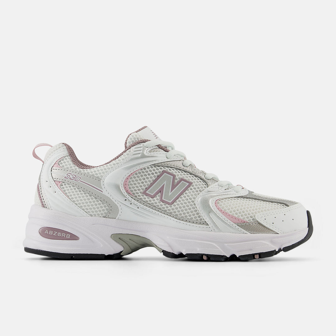 New Balance 530 Shoe - WHITE SILVER METALIC ICE WINE MID CENTURY PINK - Sun Diego Boardshop