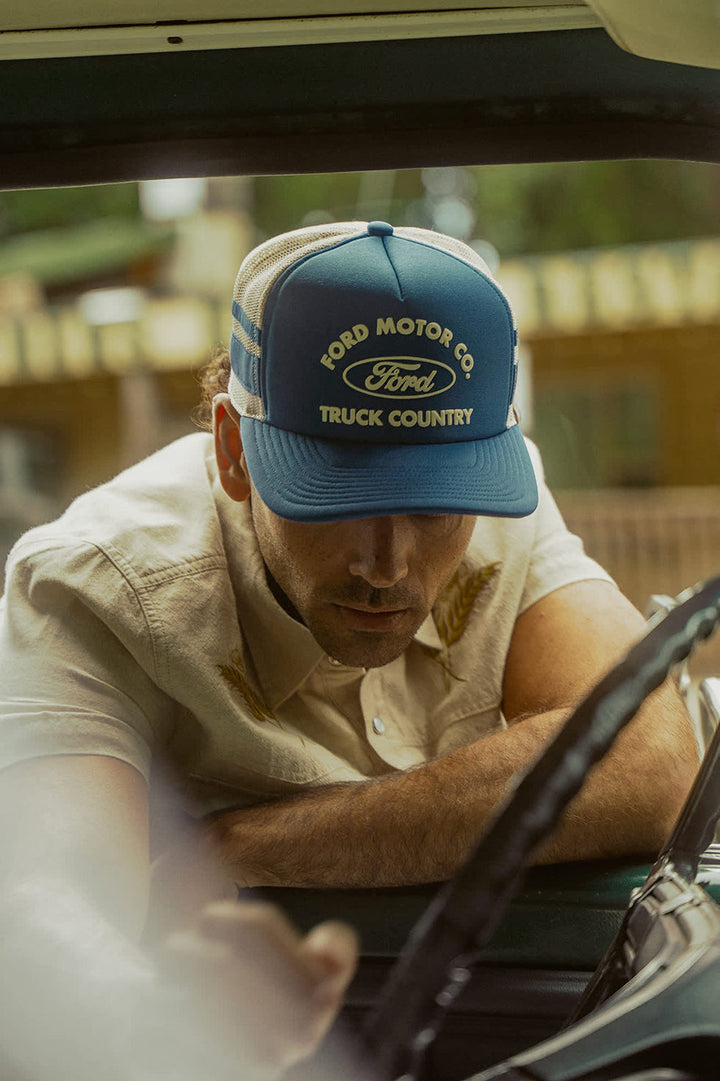 Brixton Ford Built Tough Trucker Hat - Ford Blue/Wimbledon White