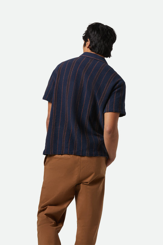 Brixton Bunker Waffle Stripe S/S Camp Collar Shirt - WASHED NAVY - Sun Diego Boardshop