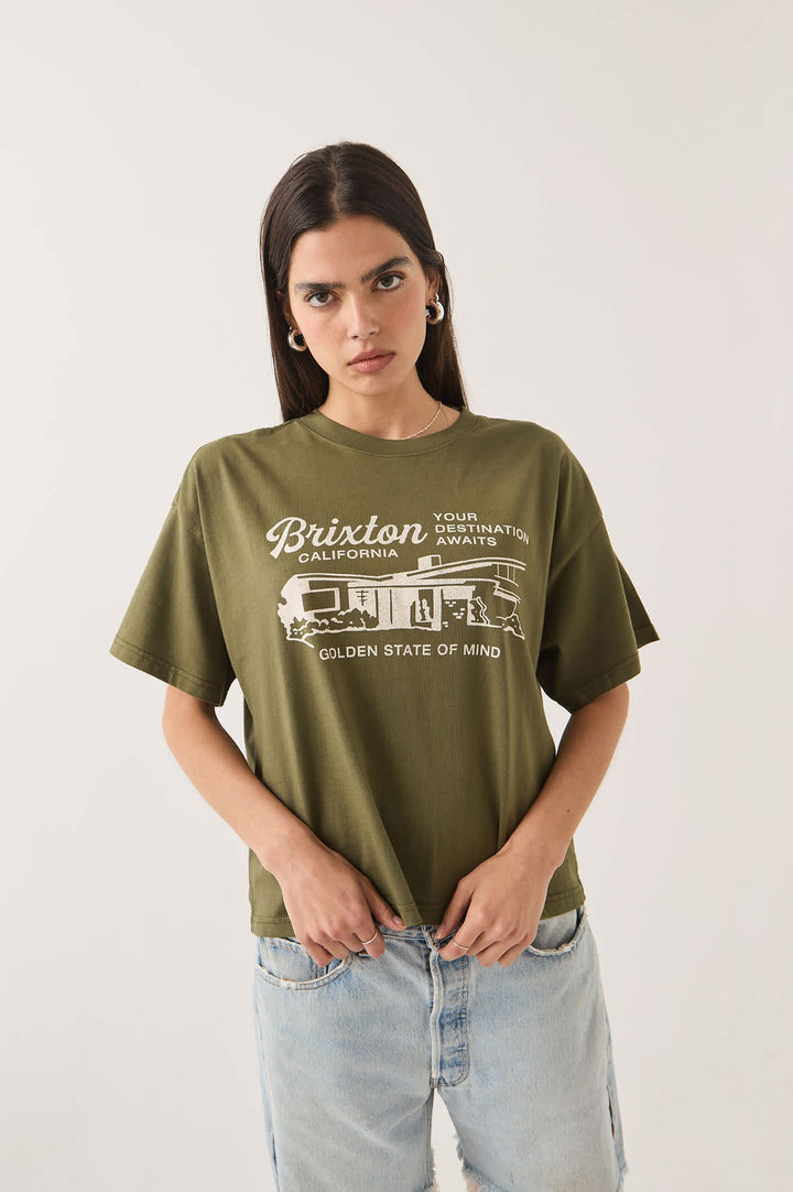 Brixton Women's Your Destination Awaits Boxy Crop Top - Dark Olive - Sun Diego Boardshop