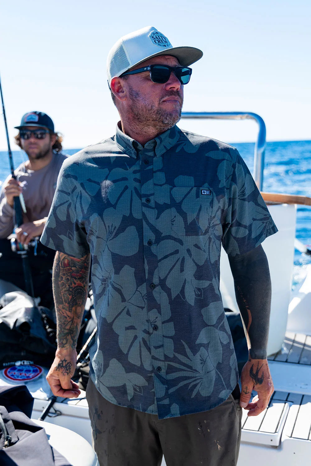 Salty Crew Men's Breezer Perforated Button Up - Black/Green - Sun Diego Boardshop