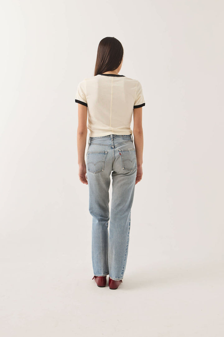 Brixton Women's Carefree Organic Garment Dye Ringer T-Shirt - Off White/Black - Sun Diego Boardshop
