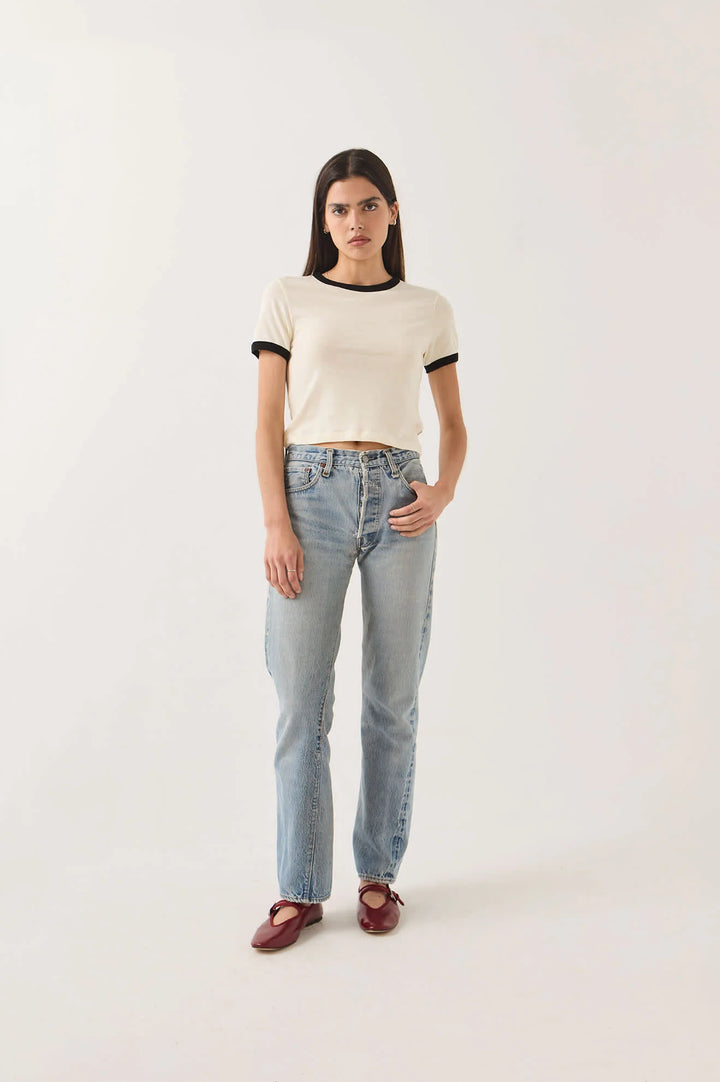 Brixton Women's Carefree Organic Garment Dye Ringer T-Shirt - Off White/Black - Sun Diego Boardshop