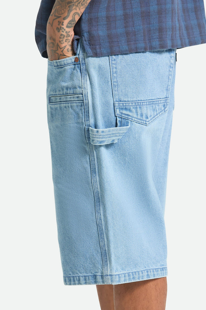 Brixton Men's Builders Carpenter Baggy Short - Washed Blue Denim - Sun Diego Boardshop