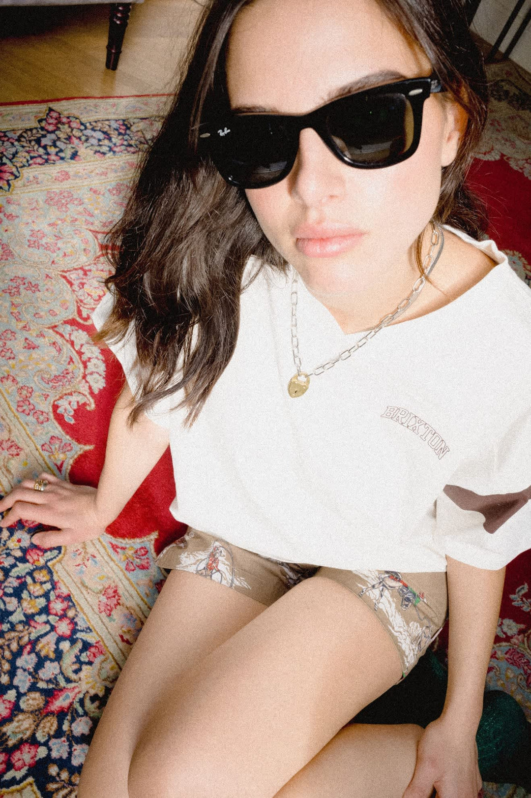 Brixton Women's Boxy Cropped Football T-Shirt - Off White - Sun Diego Boardshop