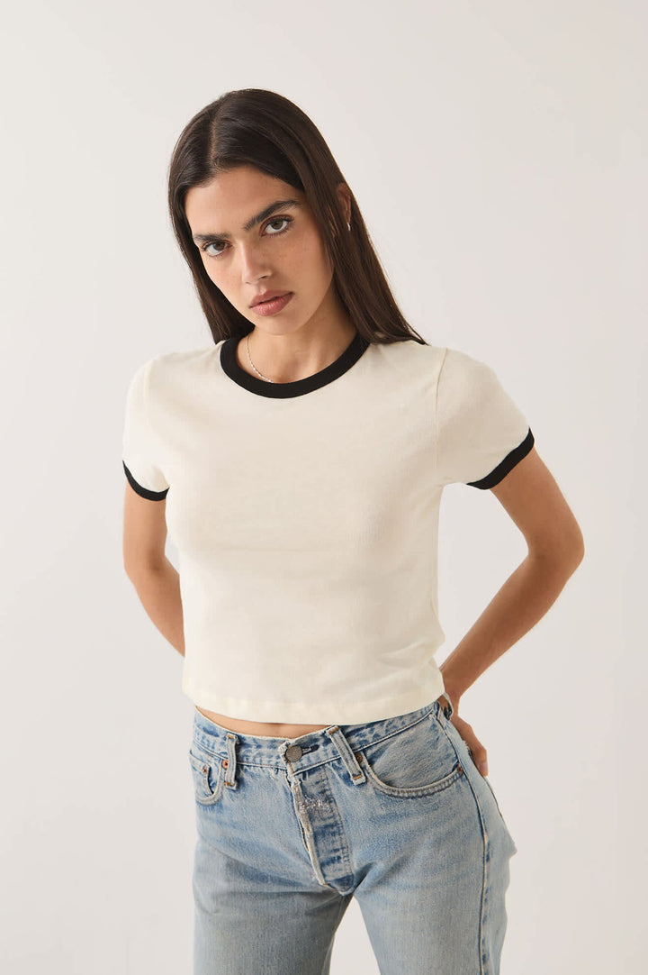 Brixton Women's Carefree Organic Garment Dye Ringer T-Shirt - Off White/Black - Sun Diego Boardshop