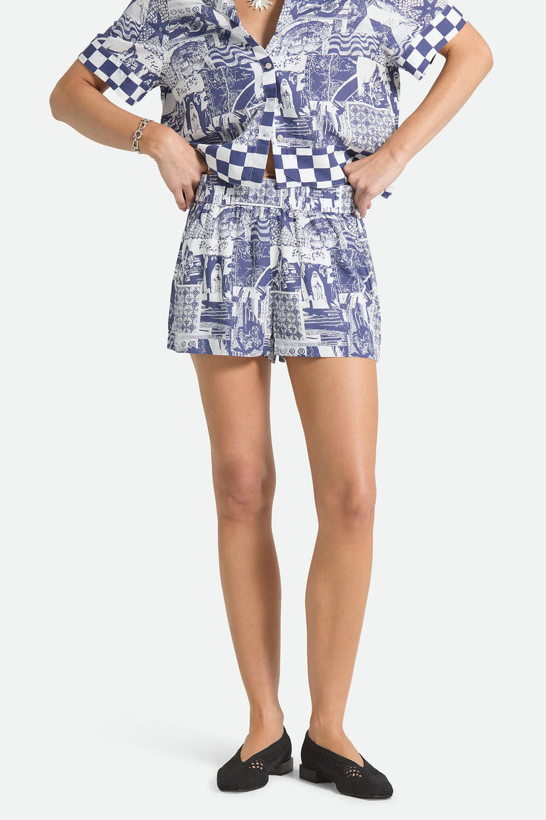 Brixton Women's Post Playa E-Waist Short - Navy/White Collage - Sun Diego Boardshop