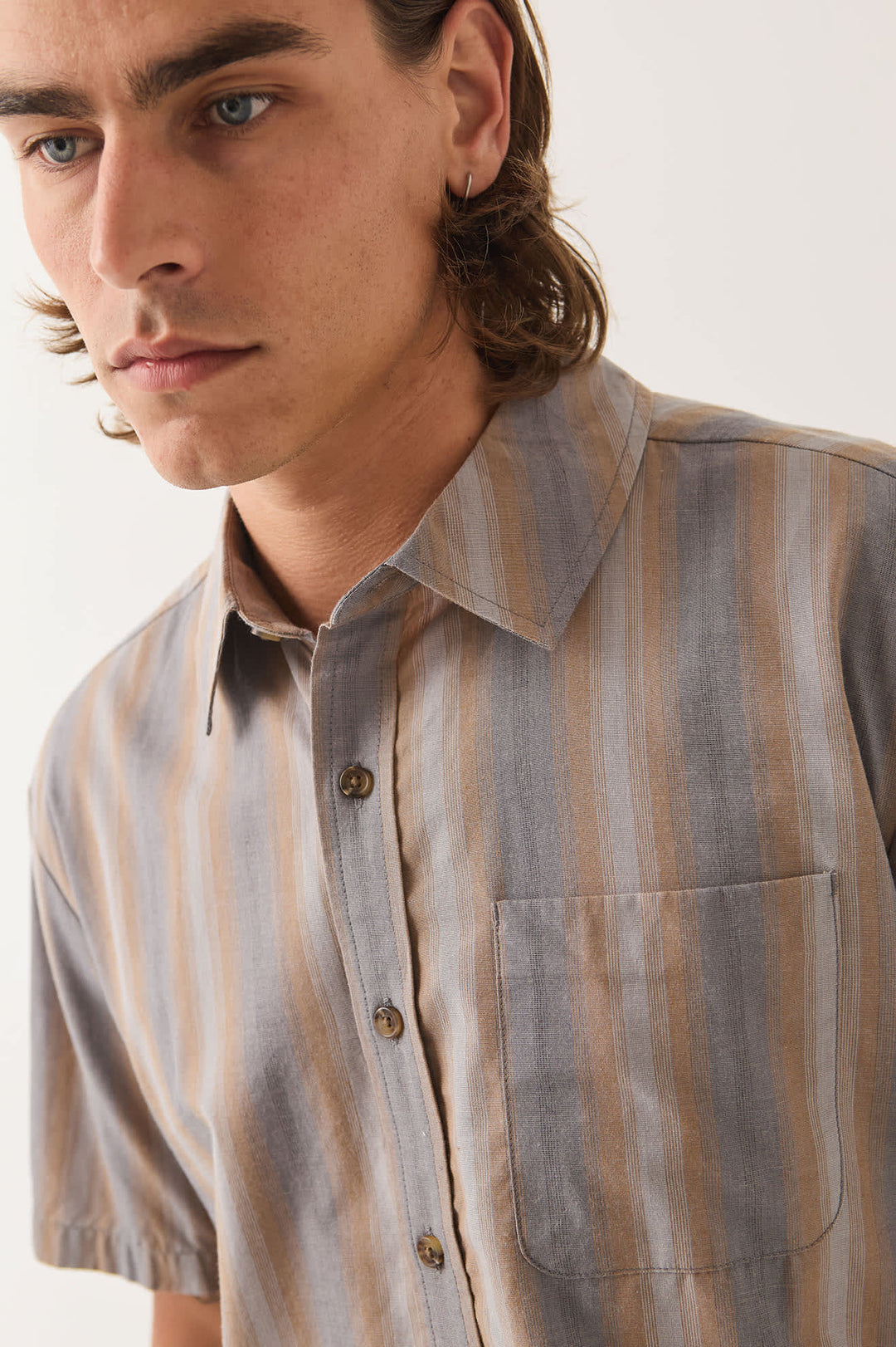 Brixton Men's Cru Shirt - Charcoal Shadow Stripe - Sun Diego Boardshop