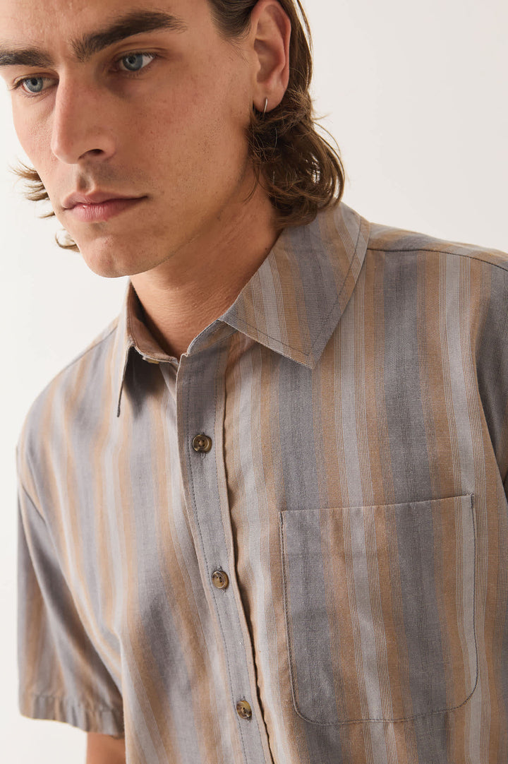 Brixton Men's Cru Shirt - Charcoal Shadow Stripe - Sun Diego Boardshop