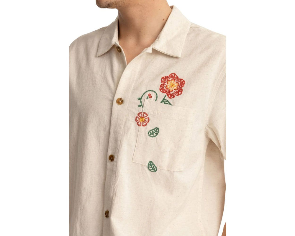 Rhythm Flower Embroidery Shirt - Natural - Sun Diego Boardshop