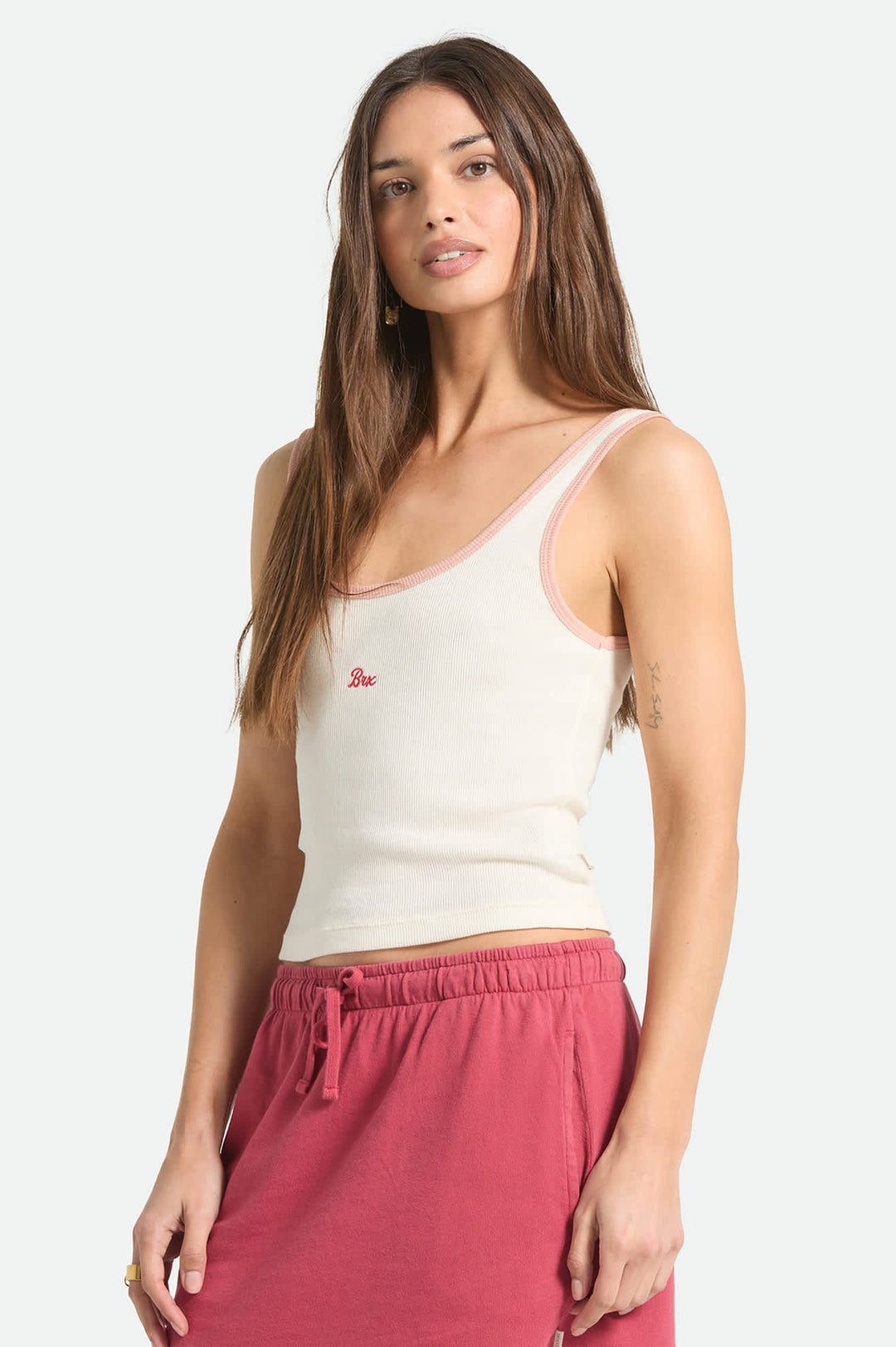 Brixton Women's Ringer Organic A-Tank - Off White/Silver Pink - Sun Diego Boardshop