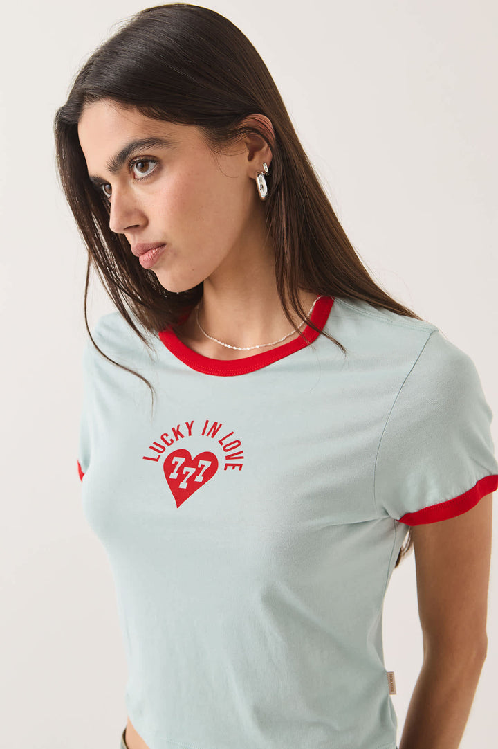 Brixton Women's Lucky In Love Baby T-Shirt - Sea Grass/Adrenaline Red - Sun Diego Boardshop