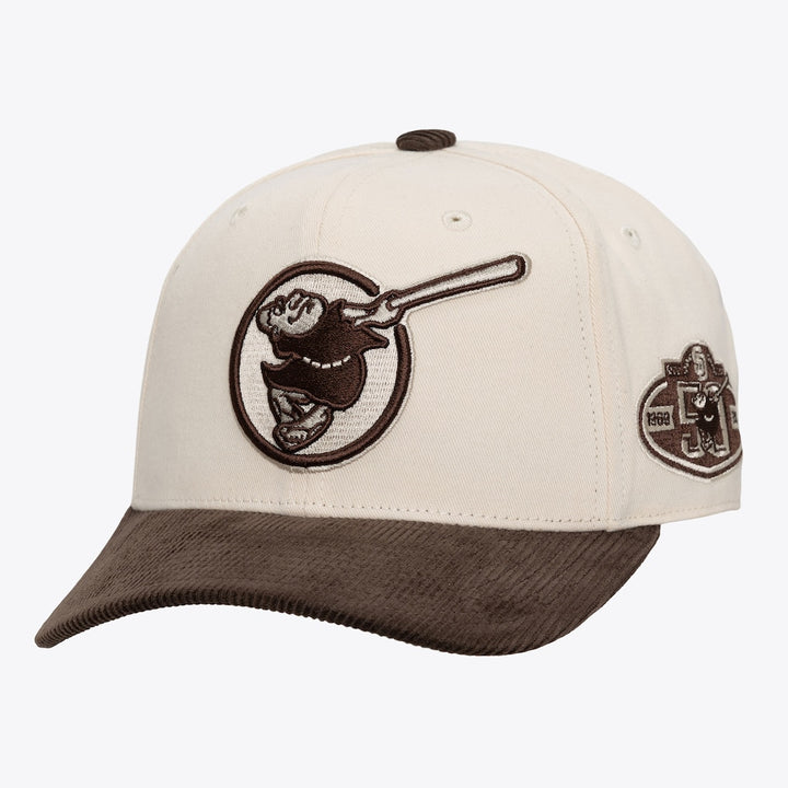 Mitchell & Ness San Diego Padres Cooperstown Fall Forduroy Pro Crown Snapback Hat - Off White - Sun Diego Boardshop