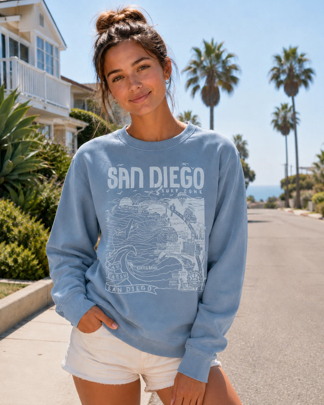 SunDiego Women's San Diego Map Crewneck - Slate