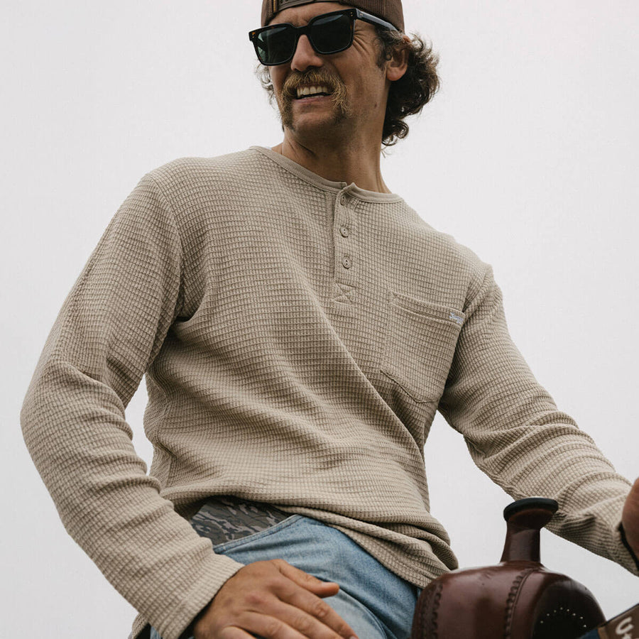 Seager Sawpit Henley Long Sleeve Thermal - Stone