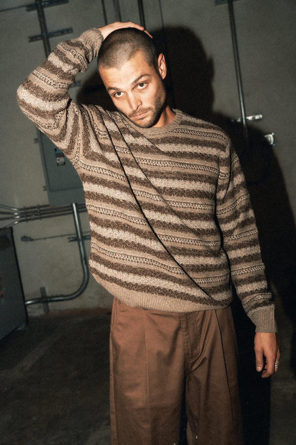 Brixton Midnight Crew Sweater - Multi Neutral Stripe