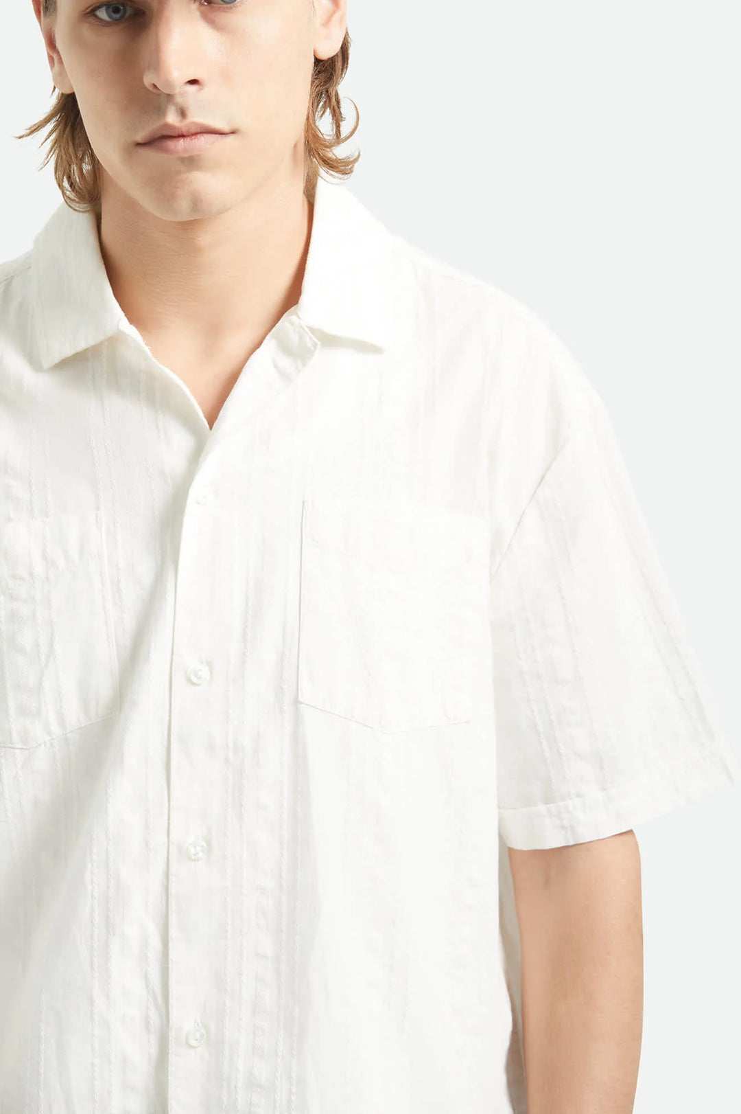 Brixton Men's Vintage Short Sleeve Shirt - Off White Jacquard Stripe - Sun Diego Boardshop