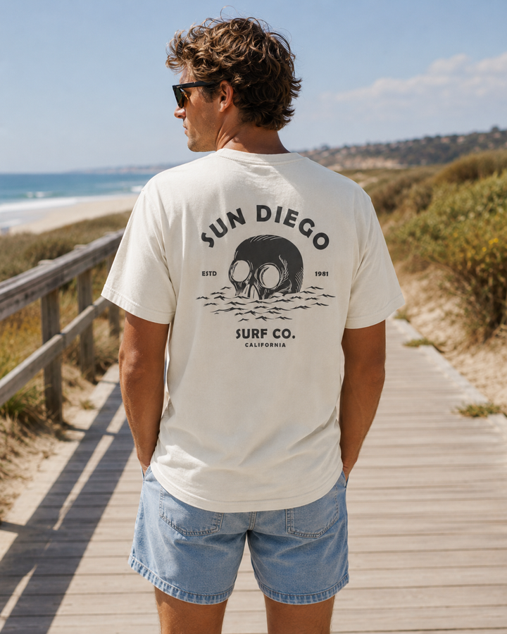 SunDiego Men's Deathwave Oversized Box Tee - White Cap - Sun Diego Boardshop