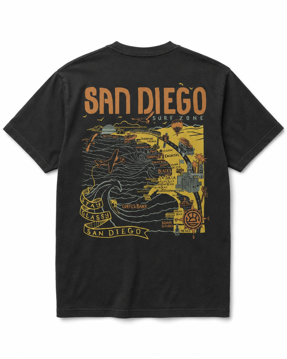 SunDiego Men's San Diego Surf Map Tee - Pigment Black - Sun Diego Boardshop
