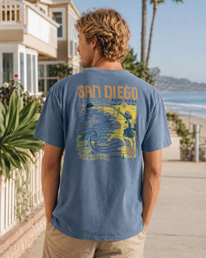 SunDiego Men's San Diego Surf Map Tee - Pigment Slate Blue