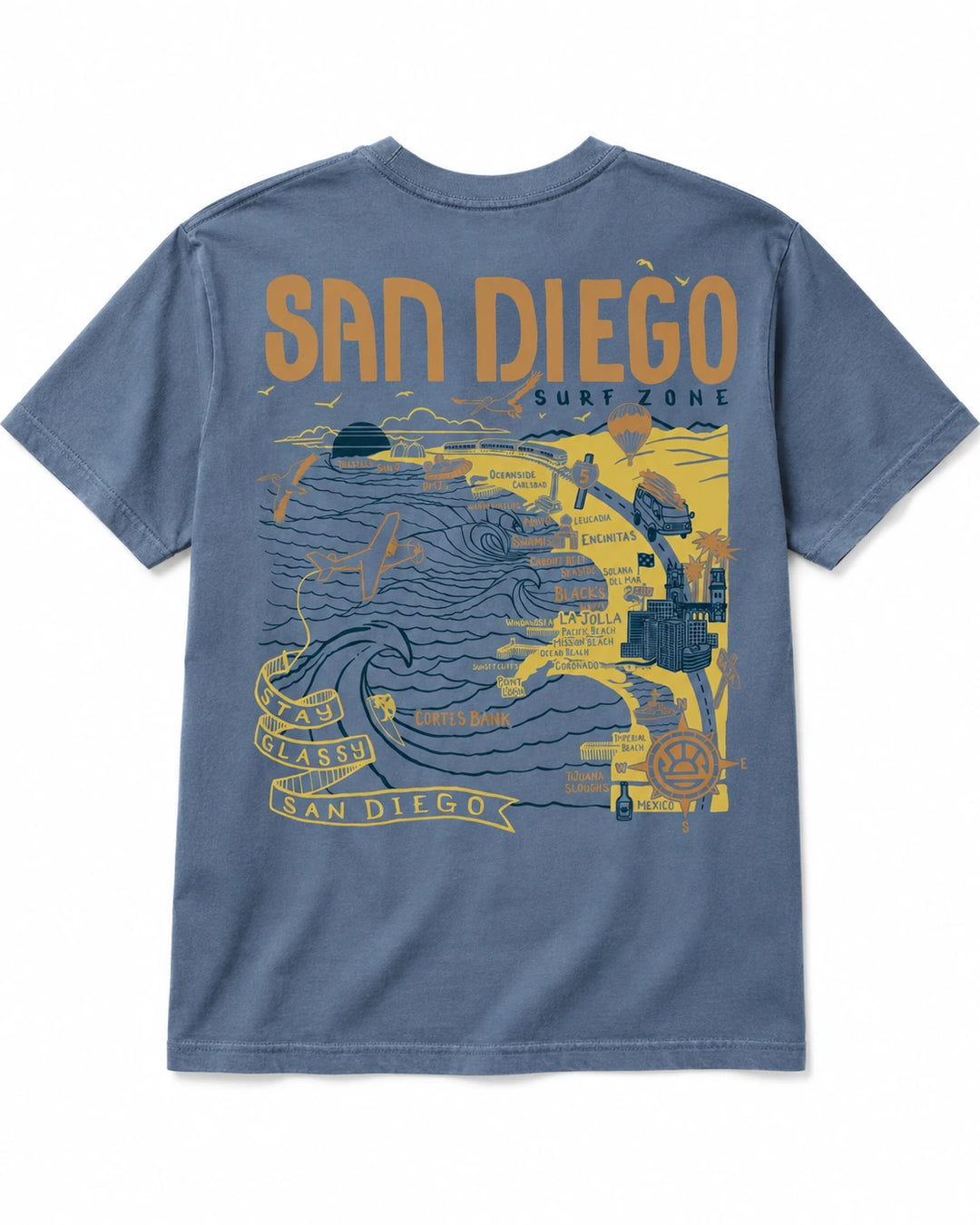 SunDiego Men's San Diego Surf Map Tee - Pigment Slate Blue
