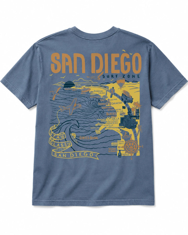 SunDiego Men's San Diego Surf Map Tee - Pigment Slate Blue