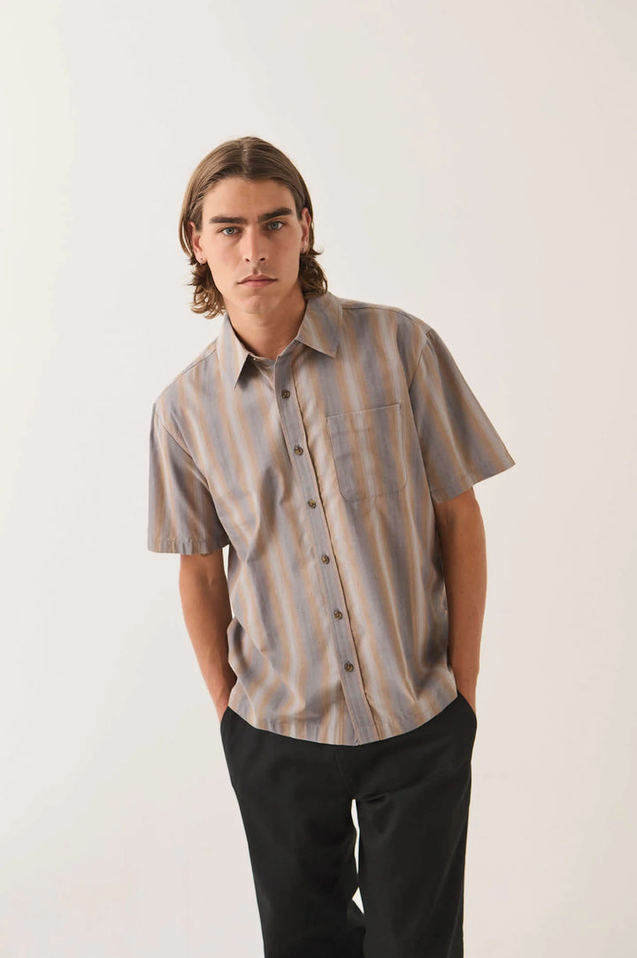 Brixton Men's Cru Shirt - Charcoal Shadow Stripe - Sun Diego Boardshop