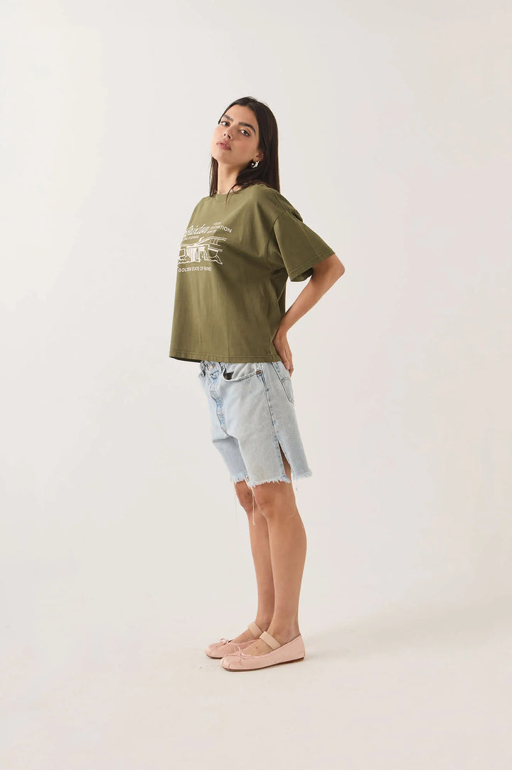 Brixton Women's Your Destination Awaits Boxy Crop Top - Dark Olive - Sun Diego Boardshop